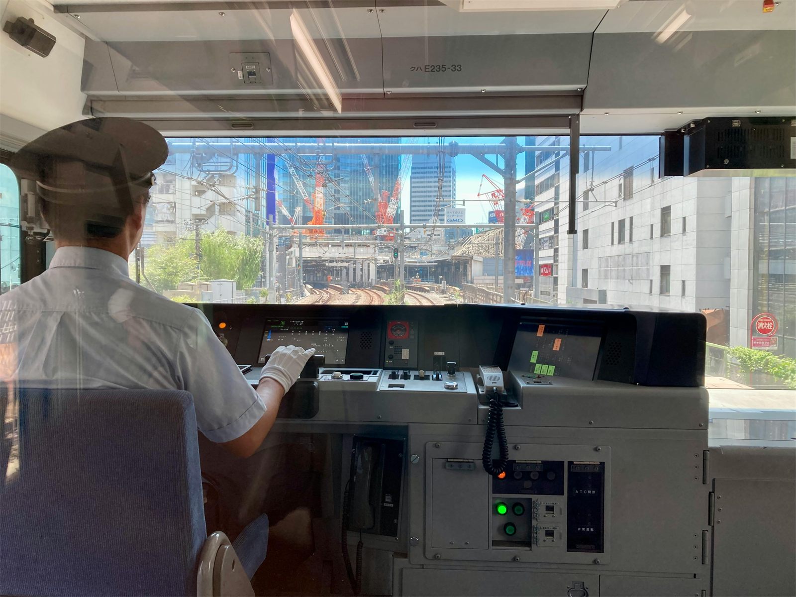 View of a train operator in Tokyo heading towards Shibuya Station, Japan.
